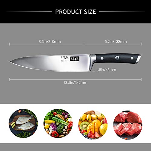 SHAN ZU Cuchillos de Cocina Profesionales, Cuchillo Chef 20cm, 8 Pulgadas Cuchillo de Cocinero de Acero Inoxidable Alemán, Hoja Durable y Afilada para Verduras, Frutas y Carne en Restaurantes y Casa