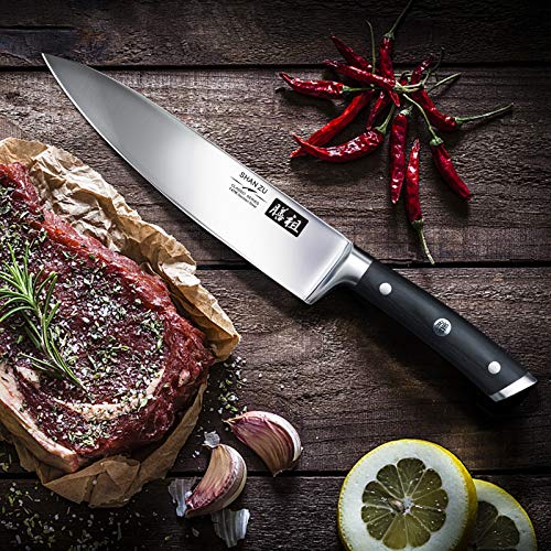 SHAN ZU Cuchillos de Cocina Profesionales, Cuchillo Chef 20cm, 8 Pulgadas Cuchillo de Cocinero de Acero Inoxidable Alemán, Hoja Durable y Afilada para Verduras, Frutas y Carne en Restaurantes y Casa