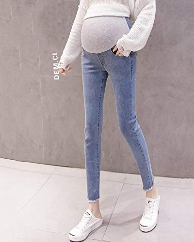 Shaoyao Mujeres Embarazadas Pantalones Elásticos Suaves Leggings Jeans, Circunferencia de Cintura Ajustable Vaqueros Azul Etiqueta XL/EU 32