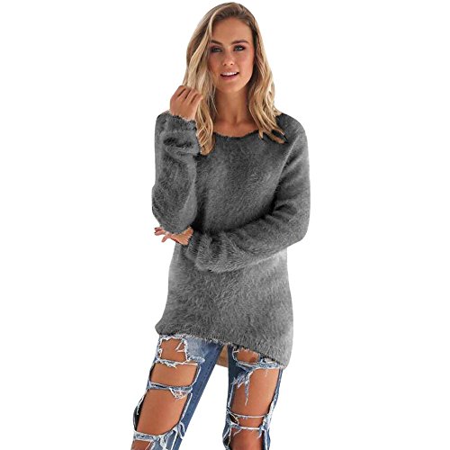 SHOBDW Mujer Suéter para Mujer Cuello Redondo Cárdigan Ocasional Sólido Suelto Otoño Invierno Tops de Manga Larga Cálido Prendas de Punto Jersey Jerséis Blusa Abrigo Vestido(Gris,XL)