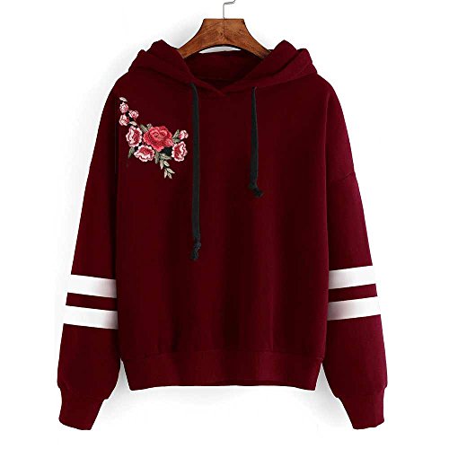 SHOBDW Sudadera Moda Mujer Suave Elegante Sexy Print Lindo o-Cuello Puro Otoño Invierno Sudadera con Capucha de Manga Larga (XL, W-Vino Rojo)