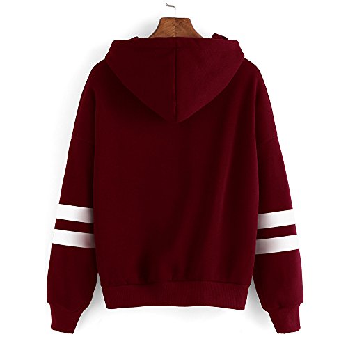 SHOBDW Sudadera Moda Mujer Suave Elegante Sexy Print Lindo o-Cuello Puro Otoño Invierno Sudadera con Capucha de Manga Larga (XL, W-Vino Rojo)