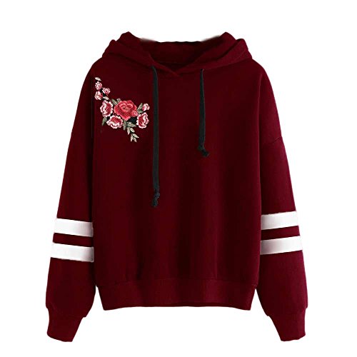 SHOBDW Sudadera Moda Mujer Suave Elegante Sexy Print Lindo o-Cuello Puro Otoño Invierno Sudadera con Capucha de Manga Larga (XL, W-Vino Rojo)