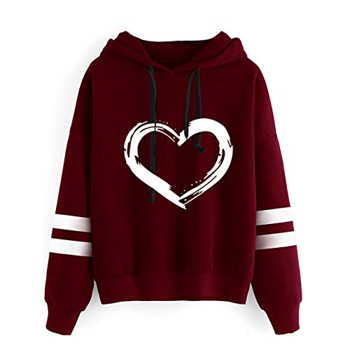 SHOBDW Venta de liquidación Mujeres Cactus Imprimir Hoodie con Capucha Lindo Casual Elegante Moda Rope Pullover Tops T-Shirt Blusa de Manga Larga Sudadera (Vino Rojo,S)