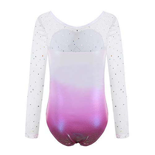 Sinoeem Leotardos Gimnásticos para Niñas Manga Larga Maillot de Gimnasia Colorido Gimnasia Leotard para Niñas 5-12Años (Rosa -Manga Larga, 9-10 Años)