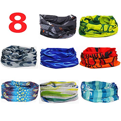 Slosh 8 Bandana Cintas Pelo Deporte Hombre Mujer Ciclismo Yoga Elastica Pañuelos Cabeza Turbante Lazo Tenis UV Moto Playa (8 PCS)