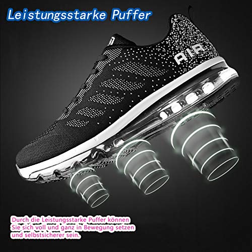 Smarten Zapatillas de Running Hombre Mujer Air Correr Deportes Calzado Verano Comodos Zapatillas Sport Black White 41 EU