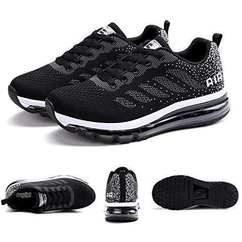 Smarten Zapatillas de Running Hombre Mujer Air Correr Deportes Calzado Verano Comodos Zapatillas Sport Black White 41 EU