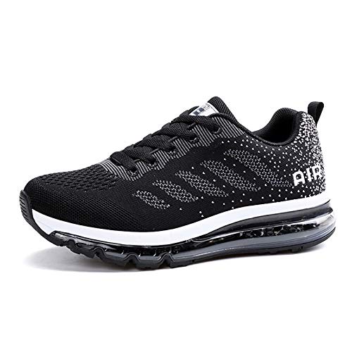 Smarten Zapatillas de Running Hombre Mujer Air Correr Deportes Calzado Verano Comodos Zapatillas Sport Black White 41 EU