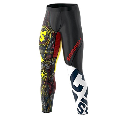 SMMASH Graffiti Deportivo Largo Leggins Hombre, Pantalones Largo Deporte Dombre por un Gimnasio de Yoga Corrientes, Material Transpirable y Antibacteriano, (XL)