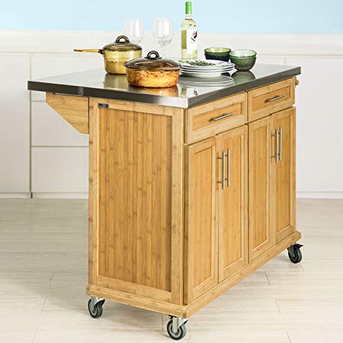 SoBuy FKW69-N,Carrito de Cocina con Piso de Acero,con Tablero Extensible, Carrito de Servir de bambú,L115 x P46 x H92cm,ES