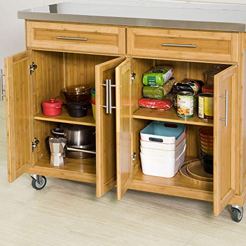 SoBuy FKW69-N,Carrito de Cocina con Piso de Acero,con Tablero Extensible, Carrito de Servir de bambú,L115 x P46 x H92cm,ES