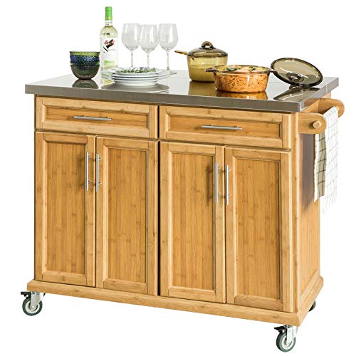 SoBuy FKW69-N,Carrito de Cocina con Piso de Acero,con Tablero Extensible, Carrito de Servir de bambú,L115 x P46 x H92cm,ES