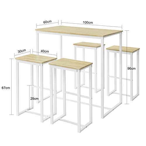 SoBuy OGT15-WN Set Mesa Alta de Bar y 4 Taburetes Muebles Bar Comedor ES (OGT15-WN)