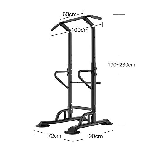 SogesHome Torre de Energía Power Tower Estación de Entrenamiento,Silla Romana para Dips con Barra para dominadas (Altura Ajustable, Multifuncional),72 x 90 x 190-230 cm,NSD-PSBB002