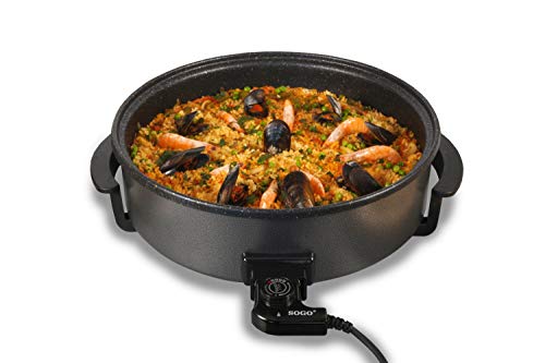 SOGO SS-10105 Multicazuela Eléctrica. Paellera, Sartén Eléctrica para Paella y Pizza, con Revestimiento de Piedra de 42cm de diámetro y 9cm de Profundidad. Base Antiadherente Libre de PFOA. 1500W