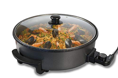 SOGO SS-10105 Multicazuela Eléctrica. Paellera, Sartén Eléctrica para Paella y Pizza, con Revestimiento de Piedra de 42cm de diámetro y 9cm de Profundidad. Base Antiadherente Libre de PFOA. 1500W