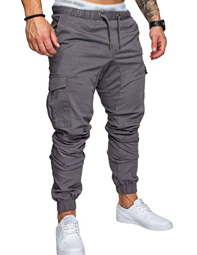 SOMTHRON Hombre Cinturón de Cintura elástico Pantalones de chándal de algodón Largo Jogging Pantalones de Carga Deportiva de Talla Grande Pantalones Cortos con Bolsillos Pantalones (GY-M)