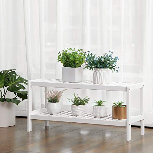 SONGMICS 2 Estantes de Bambú Natural, Armario para Zapatos, Estante para Plantas, Zapatos, Libros, para Entrada, Sala de Estar, Dormitorio, Baño, 70 x 26 x 33 cm, Blanco LBS02WT