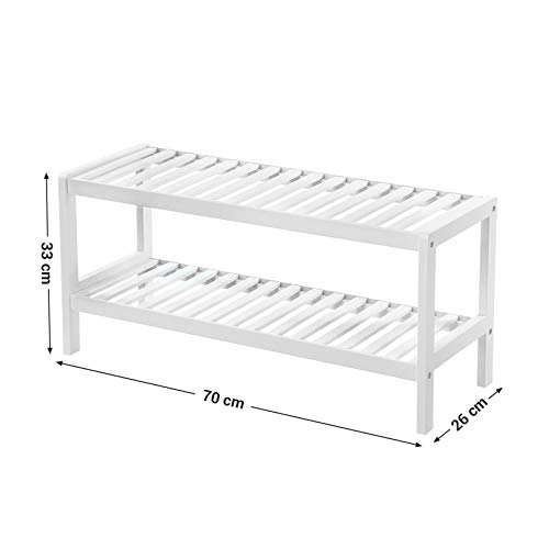 SONGMICS 2 Estantes de Bambú Natural, Armario para Zapatos, Estante para Plantas, Zapatos, Libros, para Entrada, Sala de Estar, Dormitorio, Baño, 70 x 26 x 33 cm, Blanco LBS02WT