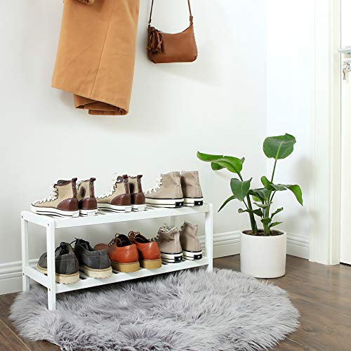 SONGMICS 2 Estantes de Bambú Natural, Armario para Zapatos, Estante para Plantas, Zapatos, Libros, para Entrada, Sala de Estar, Dormitorio, Baño, 70 x 26 x 33 cm, Blanco LBS02WT