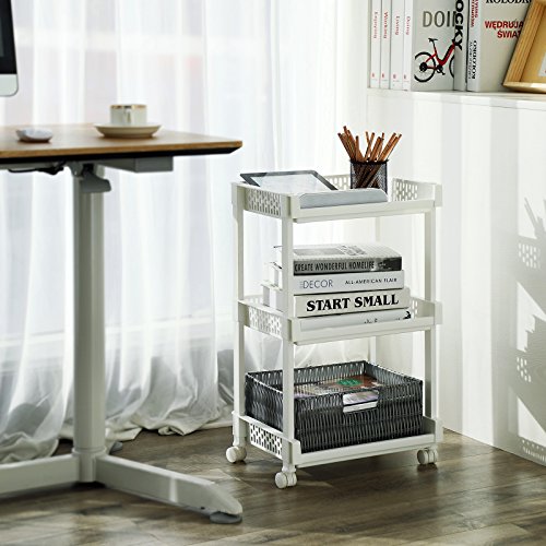 SONGMICS Carrito de Cocina con Ruedas, Estantería con 3 Niveles para Cocina, Oficina y Baño, 61 cm de Altura, Blanco KSC03WT