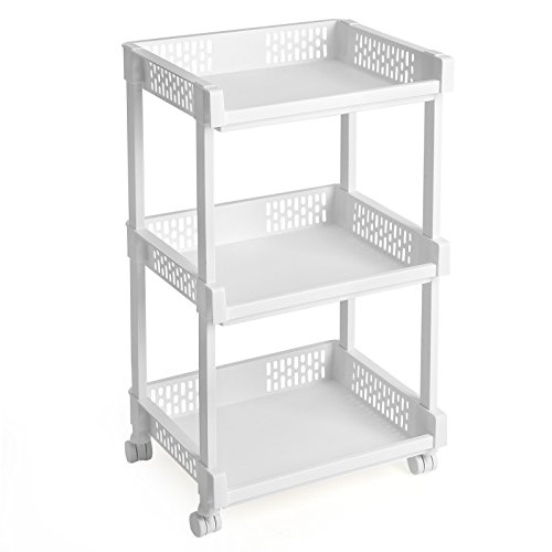 SONGMICS Carrito de Cocina con Ruedas, Estantería con 3 Niveles para Cocina, Oficina y Baño, 61 cm de Altura, Blanco KSC03WT