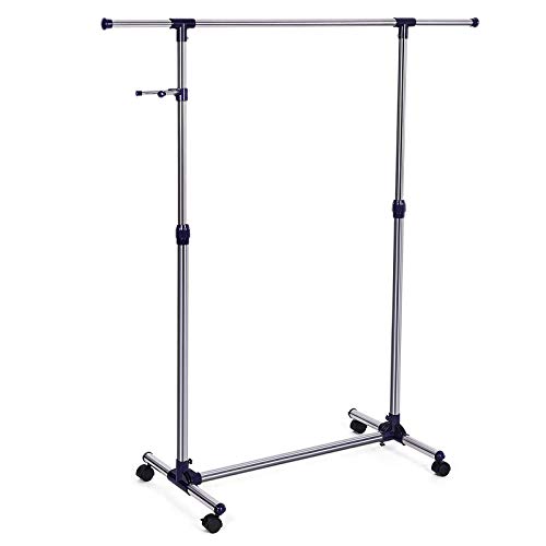 SONGMICS Perchero Extensible con Ruedas, de metal, 150 x 44 x 165 cm, azul LLR01L