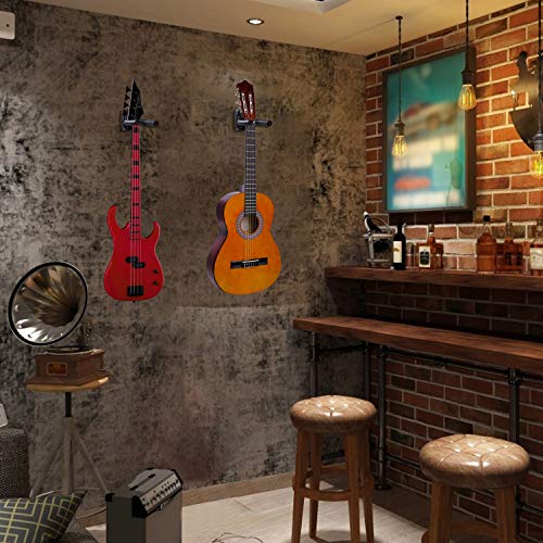 Soporte Pared Guitarra Colgador de Guitarra Eléctrica Ajustable Ganchos de Pared de Guitarra con Tornillos para Banjo Bajo Ukulele Mandolina Negro (4 Piezas)