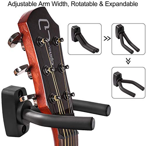 Soporte Pared Guitarra Colgador de Guitarra Eléctrica Ajustable Ganchos de Pared de Guitarra con Tornillos para Banjo Bajo Ukulele Mandolina Negro (4 Piezas)