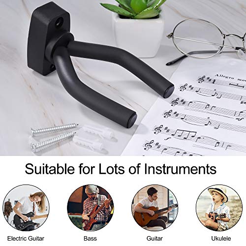 Soporte Pared Guitarra Colgador de Guitarra Eléctrica Ajustable Ganchos de Pared de Guitarra con Tornillos para Banjo Bajo Ukulele Mandolina Negro (4 Piezas)