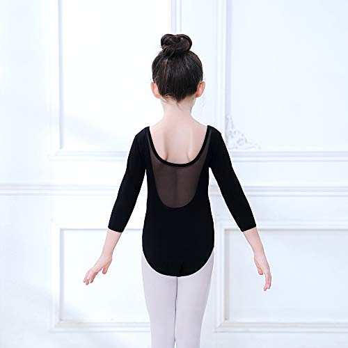 Soudittur Maillot de Ballet Danza Clásico para Niña Manga 3/4 Body Leotardo Gimnasia Ritmica (Negro, Tag 130(Height: 125-135 cm))