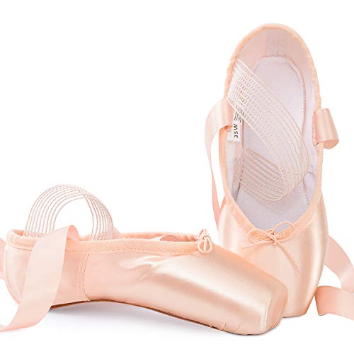 Soudittur Zapatillas de Ballet de Punta Zapatos Satén Puntas de Ballet con Puntera de Gel de Silicona y Cintas para Niñas y Mujeres Rosa EU39 (por Favor Seleccione una Talla más Grande)