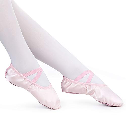 Soudittur Zapatillas de Ballet Satén -Media Punta Calzado de Danza para Niña y Mujer Adultos Suela Partida de Cuero Rosa Tallas 38 (Elija Un Tamaño Más Grande)