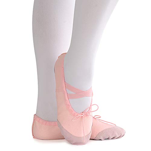 Soudittur Zapatillas de Ballet Suela Partida de Cuero Calzado de Danza para Niña y Mujer Adultos Rosa Tallas 28