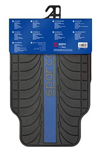 Sparco Juego de Alfombra Goma Color Franja Logo SPARCO Universal, Negro/Azul