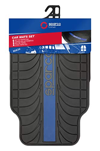 Sparco Juego de Alfombra Goma Color Franja Logo SPARCO Universal, Negro/Azul