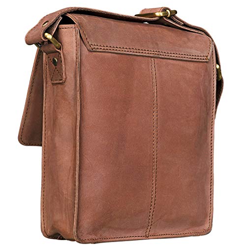 STILORD 'Finn' Bolso Mensajero Mediano de Piel Vintage para Mujeres y Hombres Bolsa de Hombro o Bandolera Mariconera Tablet de 8.4' auténtico Cuero, Color:Cognac - marrón Claro