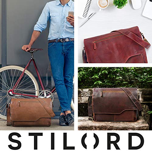 STILORD 'Marvin' Bolso Bandolera de Piel para Hombre y Mujer Bolsa de Mensajero para portátil de 15,6' Maletín Unisex de auténtico Cuero Vintage, Color:Andorra - marrón