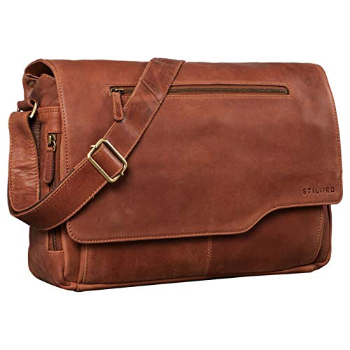 STILORD 'Marvin' Bolso Bandolera de Piel para Hombre y Mujer Bolsa de Mensajero para portátil de 15,6' Maletín Unisex de auténtico Cuero Vintage, Color:Andorra - marrón