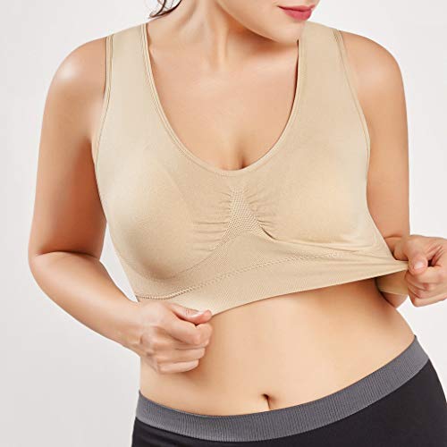 Sujetador Deportivo para Mujer SHOBDW 2019 Nuevo Cómodo Color Sólido Cuello en V Tank Tops Blusa Camisole Camisetas Mujer Tirantes Deporte Bra Tallas Grandes S-6XL(Beige,XXL)