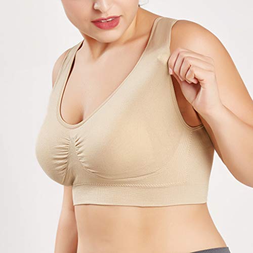 Sujetador Deportivo para Mujer SHOBDW 2019 Nuevo Cómodo Color Sólido Cuello en V Tank Tops Blusa Camisole Camisetas Mujer Tirantes Deporte Bra Tallas Grandes S-6XL(Beige,XXL)