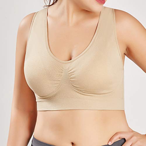 Sujetador Deportivo para Mujer SHOBDW 2019 Nuevo Cómodo Color Sólido Cuello en V Tank Tops Blusa Camisole Camisetas Mujer Tirantes Deporte Bra Tallas Grandes S-6XL(Beige,XXL)