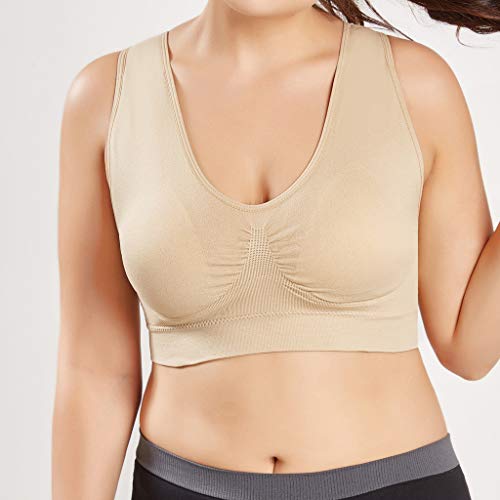 Sujetador Deportivo para Mujer SHOBDW 2019 Nuevo Cómodo Color Sólido Cuello en V Tank Tops Blusa Camisole Camisetas Mujer Tirantes Deporte Bra Tallas Grandes S-6XL(Beige,XXL)