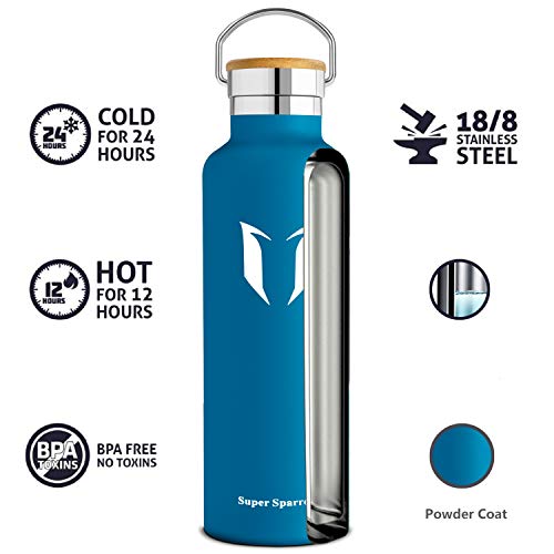 Super Sparrow Botella de agua aislada al vacío de acero inoxidable, diseño de pared doble, boca estándar - 350ml / 500ml / 620ml / 750ml / 1L - sin bpa Botellas - para correr, gimnasio, yoga, ciclismo