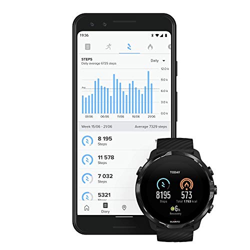 Suunto 7, Smartwatch para deporte y fitness, Unisex, Negro, Acero/Poliamida, Correa de silicona, Pantalla táctil, Gorilla Glass, SS050378000​