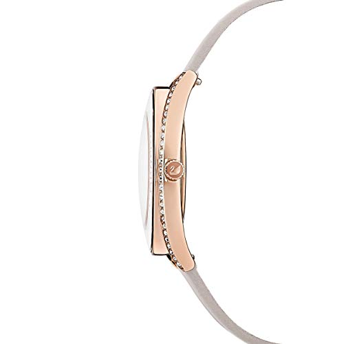 Swarovski Reloj Crystalline Aura, Correa de Piel, Gris, PVD en Oro Rosa