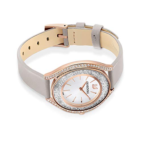 Swarovski Reloj Crystalline Aura, Correa de Piel, Gris, PVD en Oro Rosa