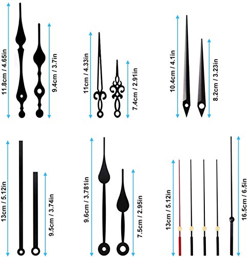 Sweetone 3 Piezas Mecanismo de Movimiento de Reloj de Eje Largo y Alto Torque con 5 Diferentes Pares de Manecillas para DIY Reparación de Reloj Reemplazo de Piezas para Reloj de Pared