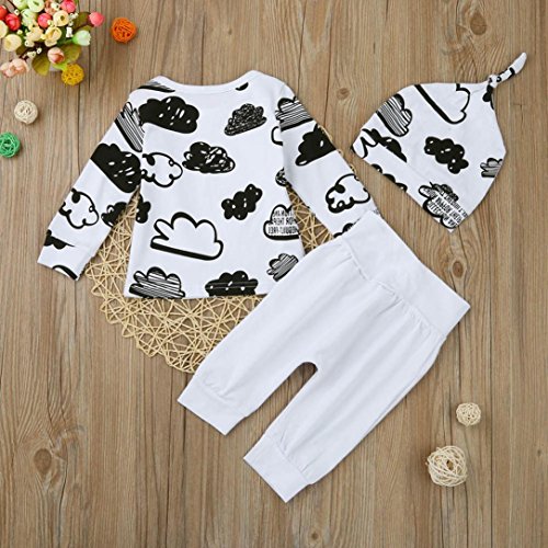 Switchali Ropa Bebe Nino Recien Nacido otoño Impresión de la Nube Blusa Bebe niña Manga Larga Camisetas Bebé Conjuntos Moda Camisa + Pantalones + Sombrero (3 Piezas) (80 (3~6meses), Blanco)